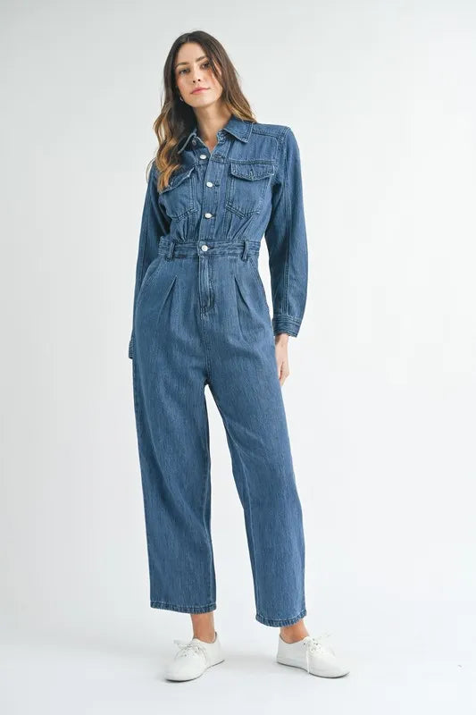 Dk Denim Mable Cinched Waist Straight Leg Denim Jumpsuit