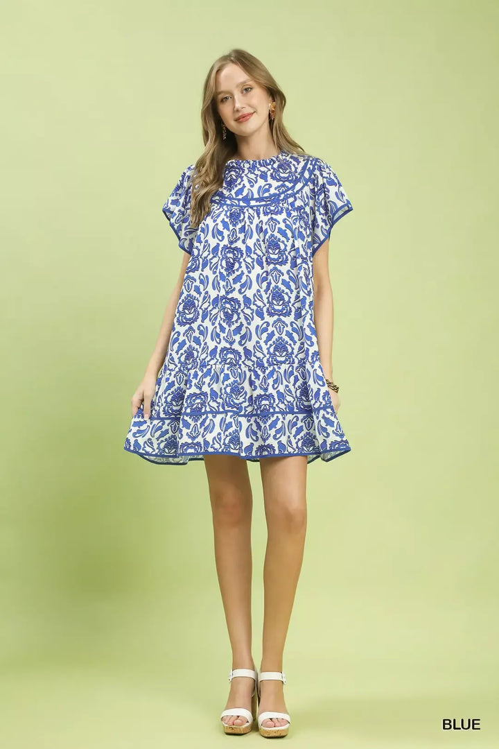 Umgee Abstract Print Babydoll Mini Dress