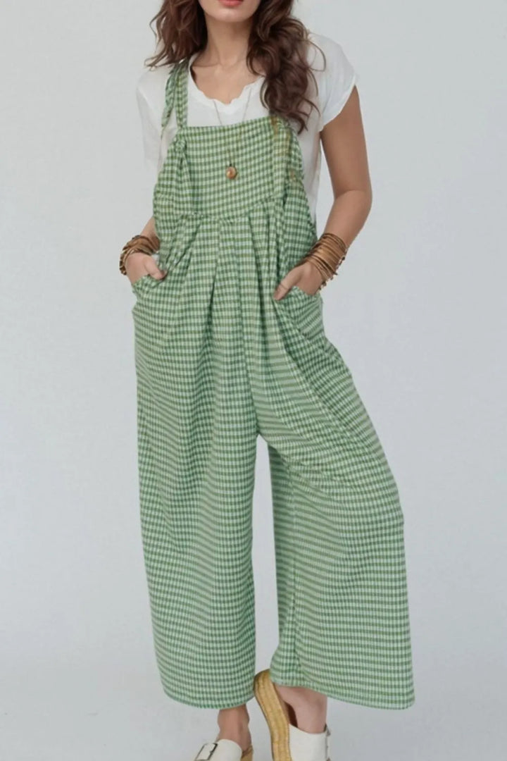 Lime Casual Gingham Wide Leg Overalls