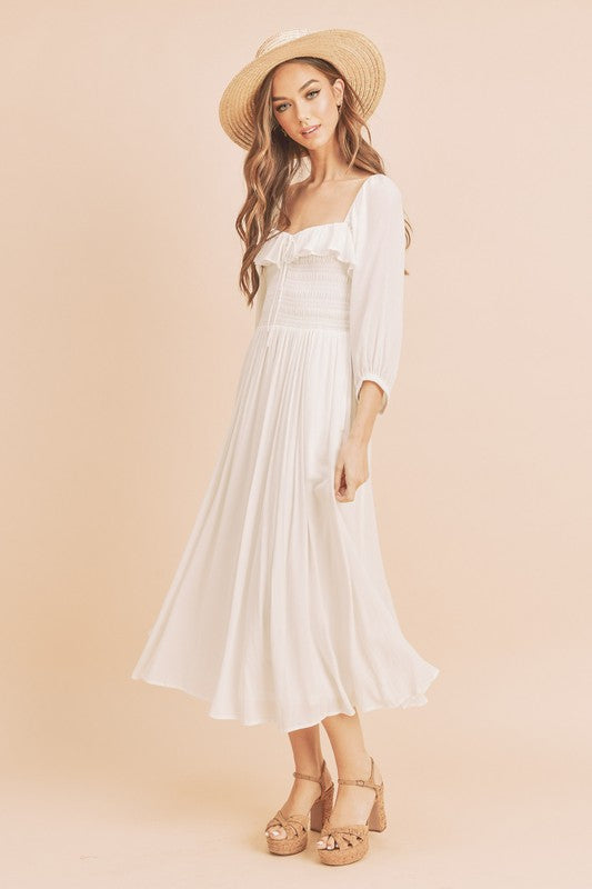 Aemi Co Ruffled Smocked Square Neck Balloon Sleeve Dress