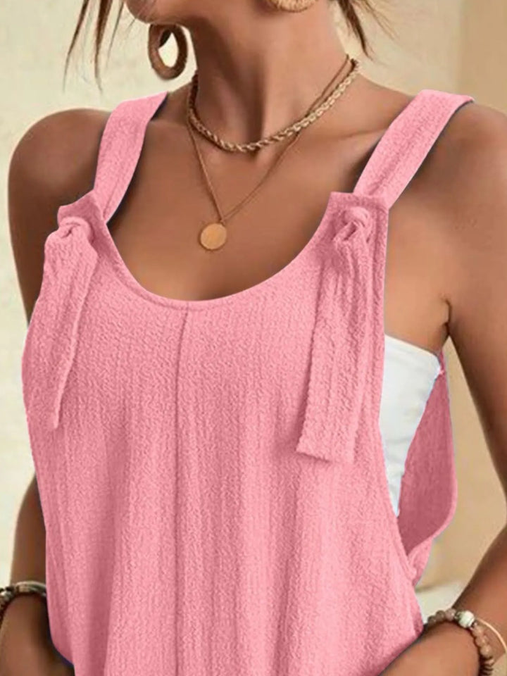 Dark Green Full Size Knot Strap Romper With Pockets Plus Size