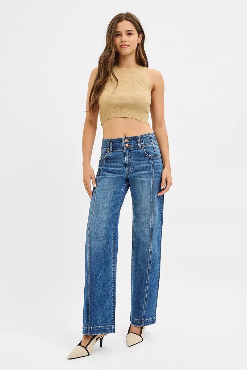 Dark Risen Mid Rise Fit Wide Baggy Jeans