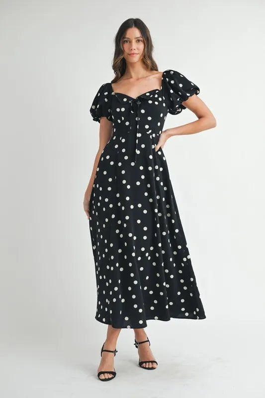 Mable Polka Dot Puff Sleeve Midi Dress 1