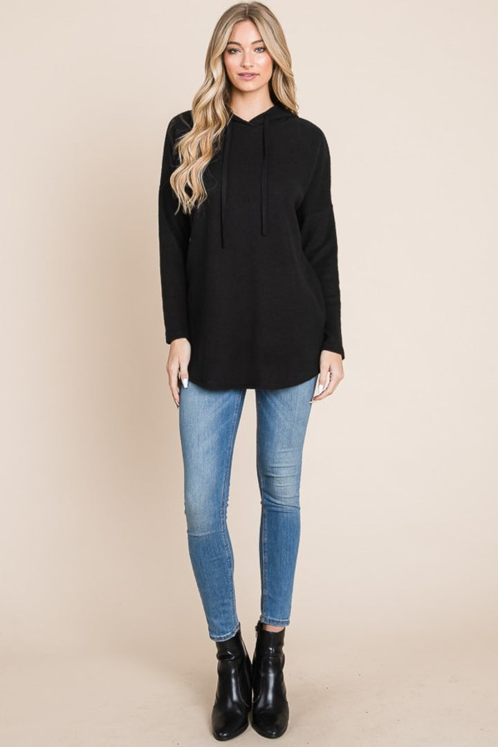 Bombom Contrast Drawstring Drop Shoulder Knit Hoodie