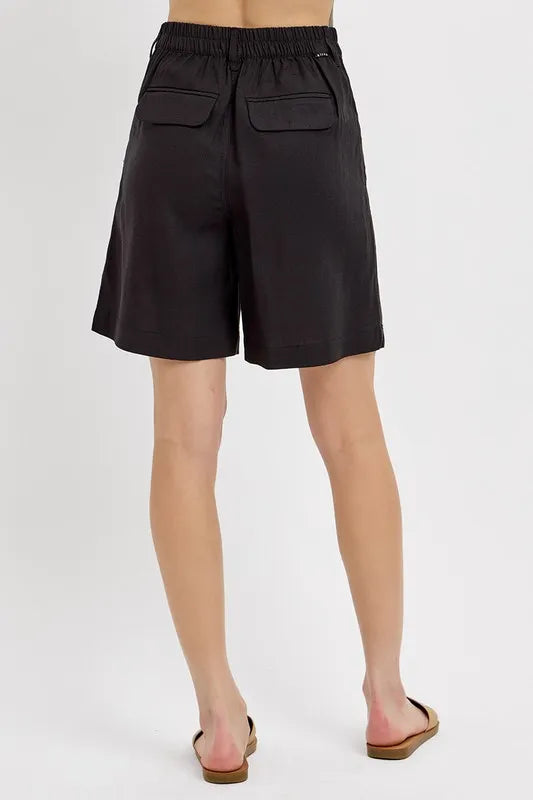 Black Risen High Rise Pleated Front Shorts 2