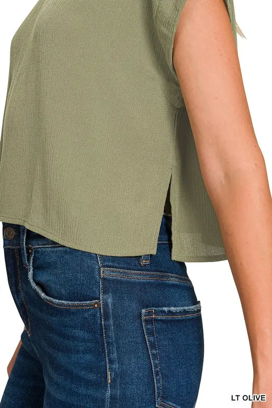 Zenana Woven Crinkle Gauze Crop Tee And Skirt Set 4