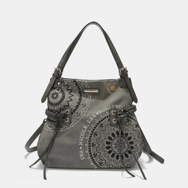 Nicole Lee Usa Side Braided Tassel Inlaid Rhinestone Embroidery Hobo Bag