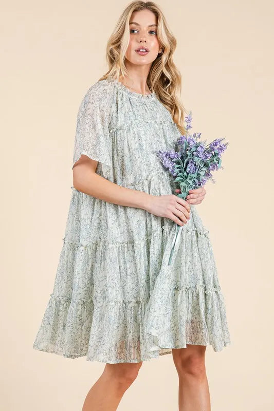 Lime N Chili Ditsy Floral Print Sheer Ruffle Detail Mini Dress 1