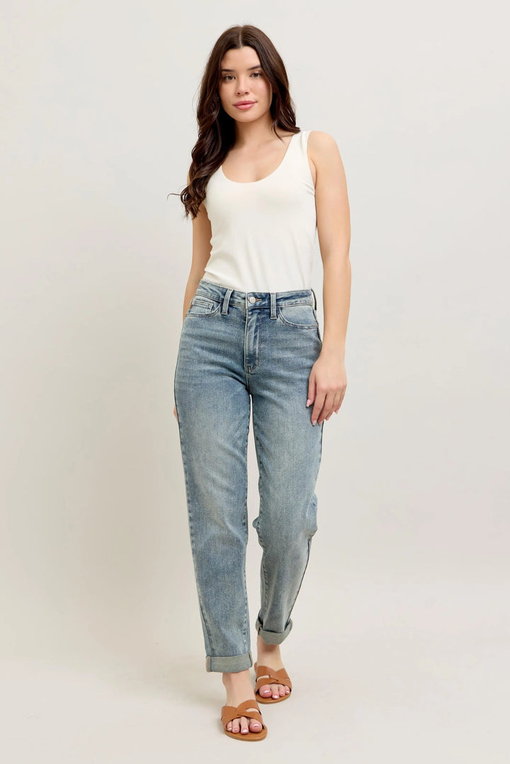 Md Judy Blue Full Size Hw Vintage Wash Double Roll Cuff Bf Jeans Plus Size