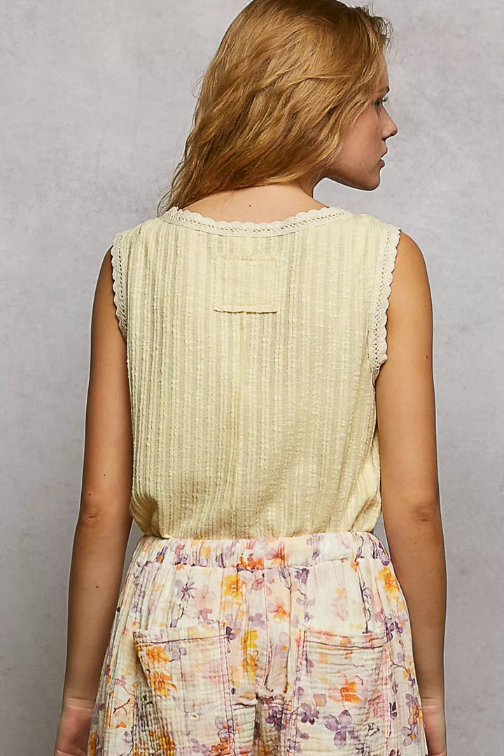 Pol Ribbed Round Neck Tank With Lace Trim 1