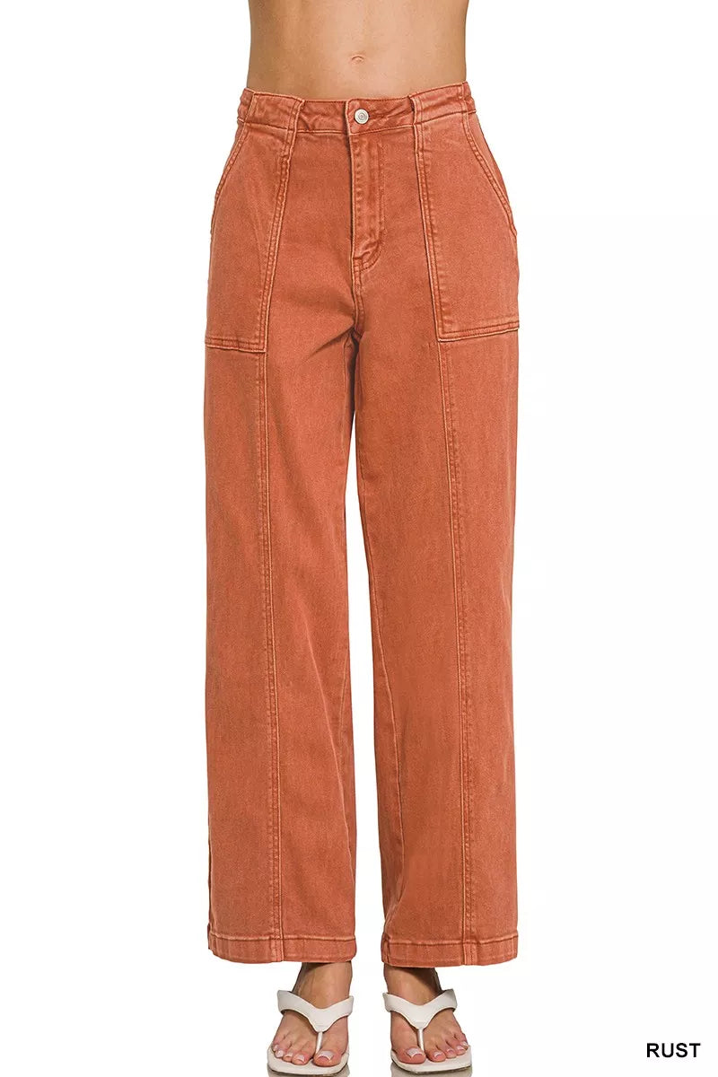Rust Zenana Straight Leg Utility Pocket Jeans 3