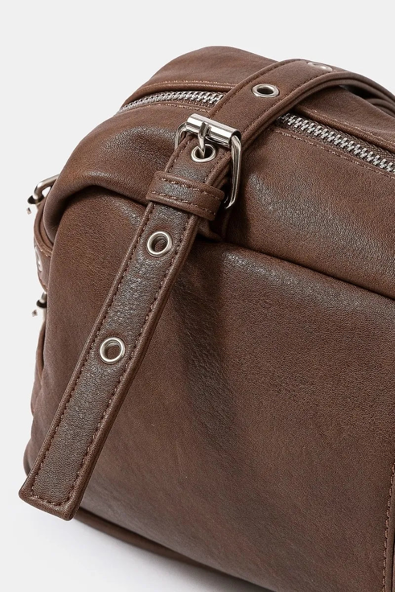 Fame Multi Grommet Belt Strap Rustic Rectangular Hand Bag 2