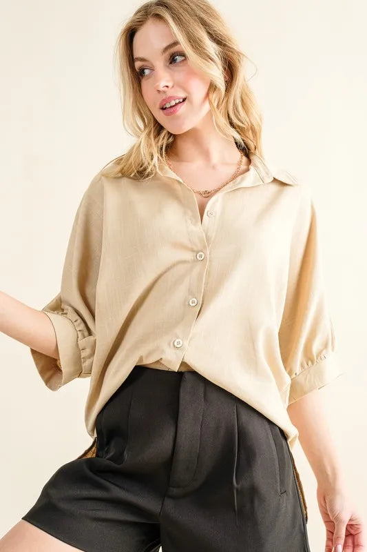 Taupe Brown And The Why Oversized Linen Button Down Shirts Top 1