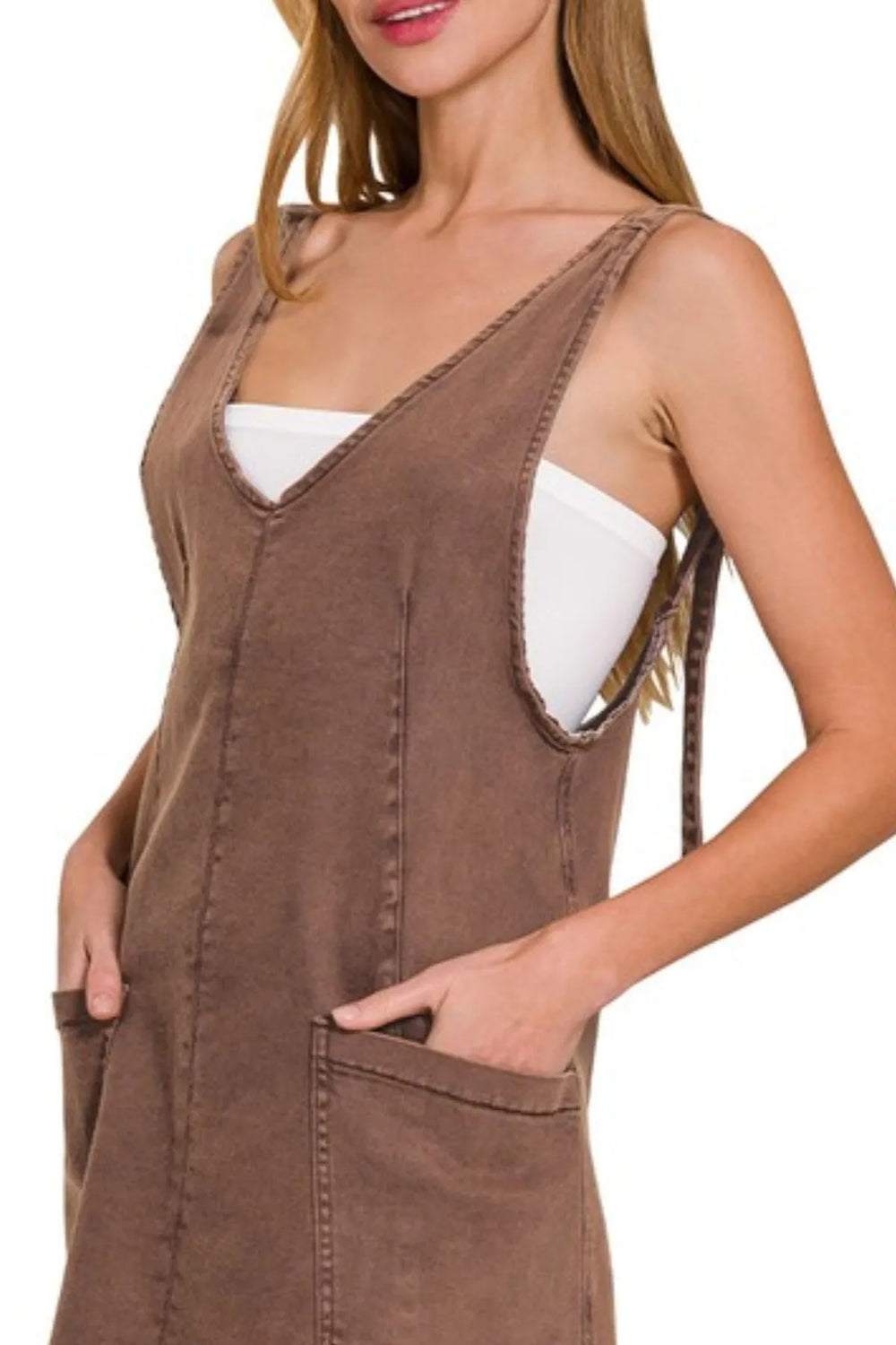 Mahogany Zenana Washed Adjustable Strap Denim Overall Dress 1