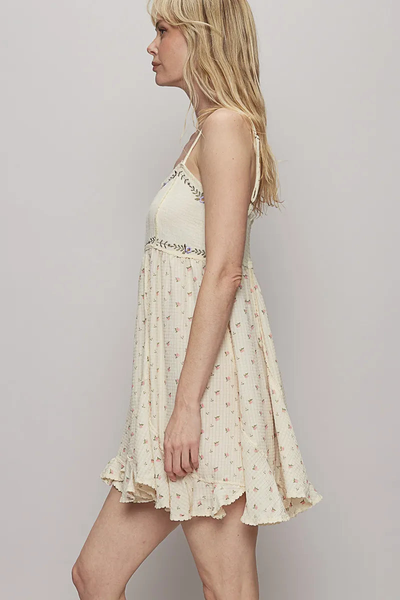 Cream Pol Ruffled Hem Floral Print Cami Mini Dress