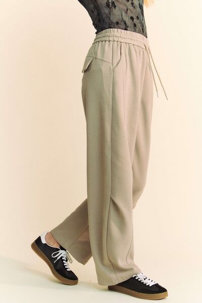 Khaki Davi Dani Drawstring Wide Leg Sweatpants