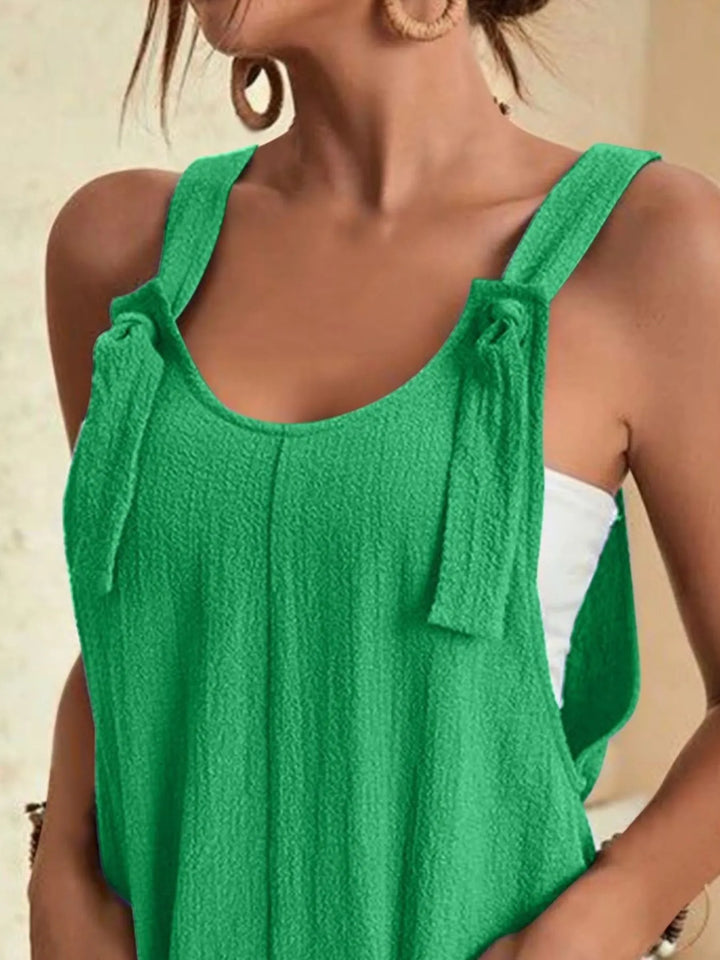 Pink Full Size Knot Strap Romper With Pockets Plus Size