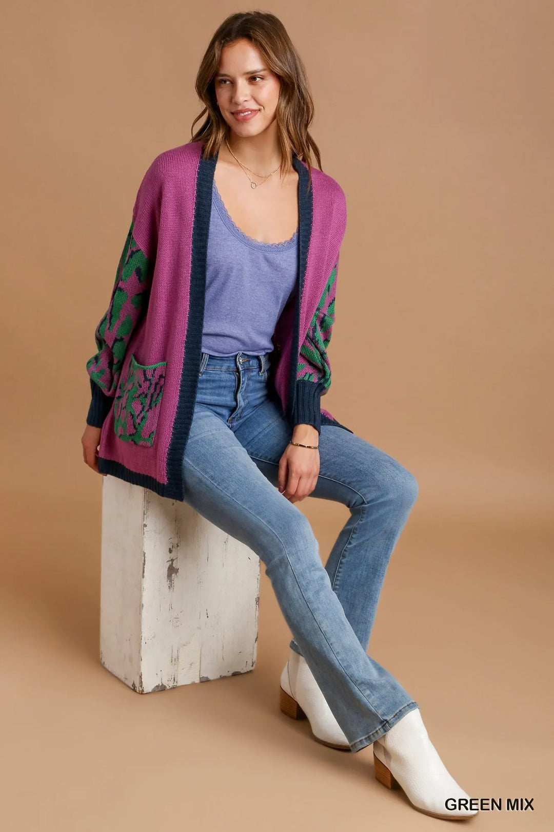 Umgee Animal Print Open Front Sweater Cardigan 1