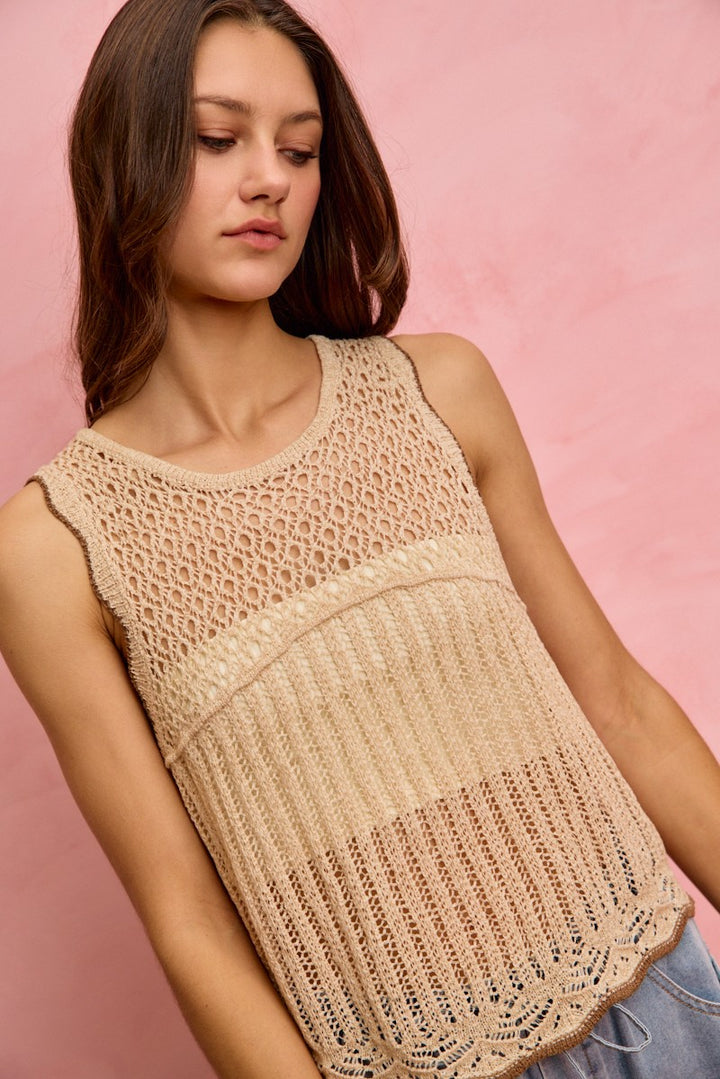 Oatmeal So Me Crochet Lace Light Weight Sweater Vest