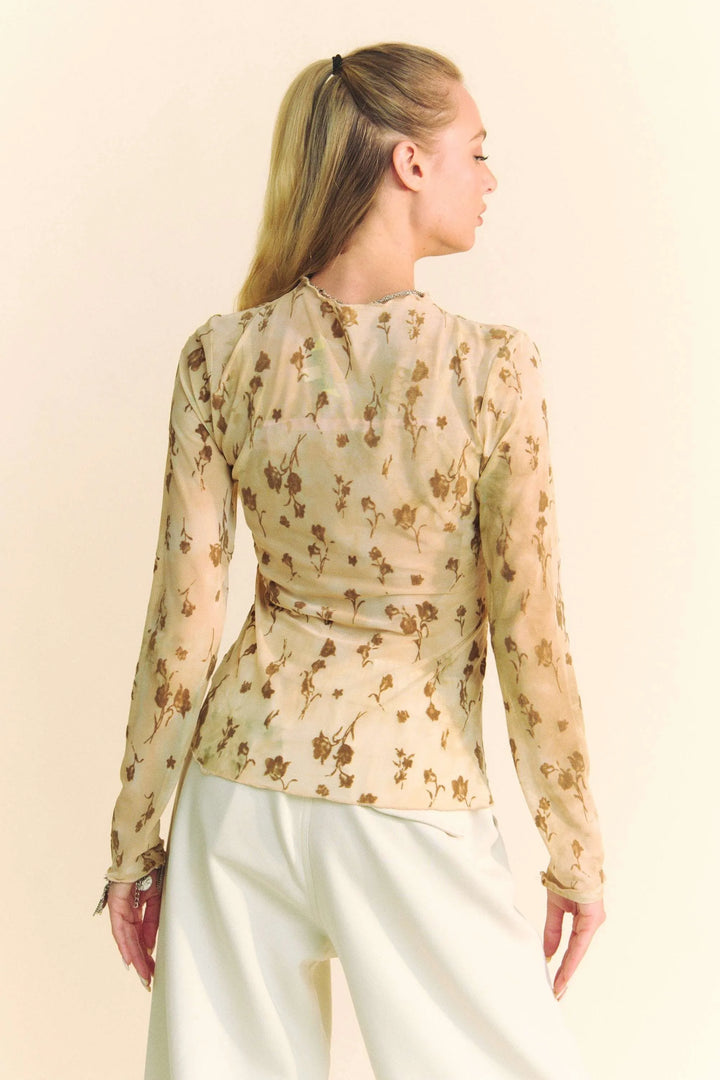 Davi Dani Floral Mesh Long Sleeve Sheer Layering Top