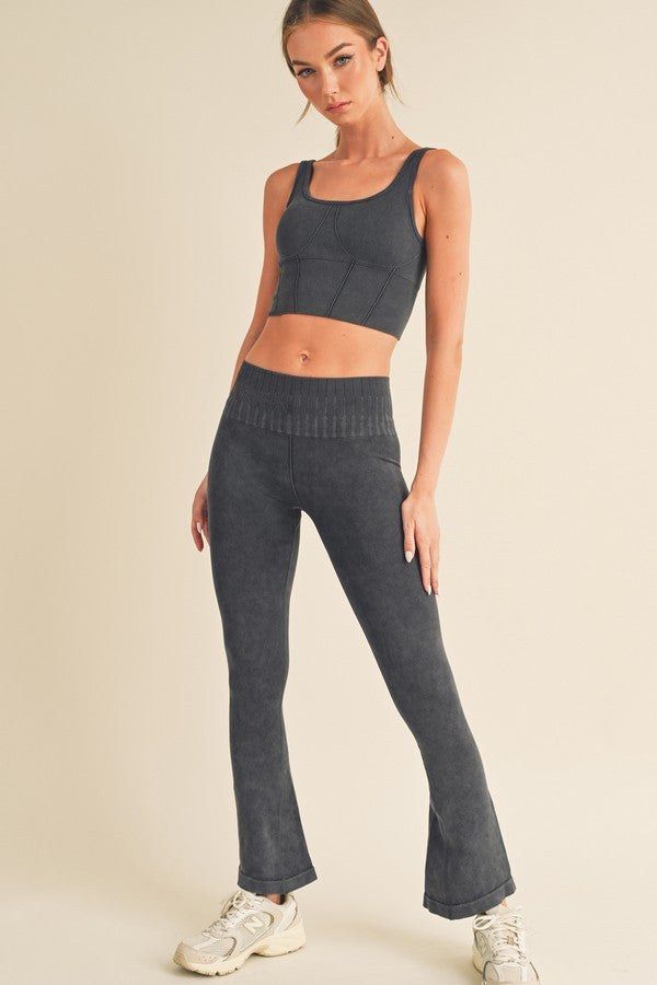 Womens Stone Washed Ribbed Matching Yoga Set