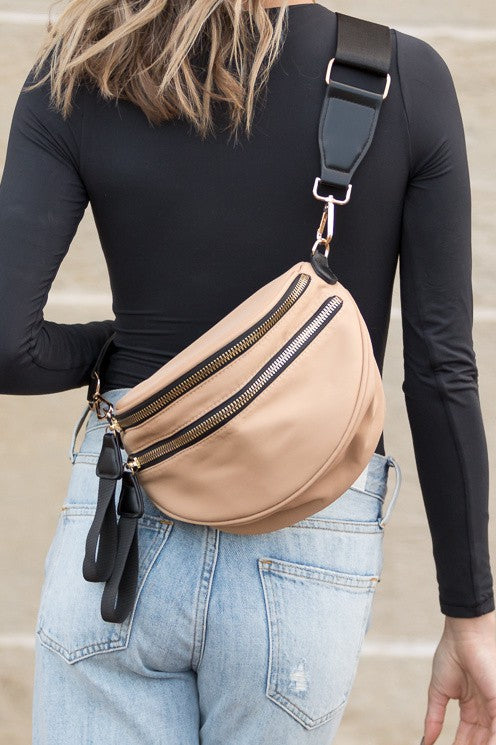 Black Gia Double Zip Nylon Crescent Sling
