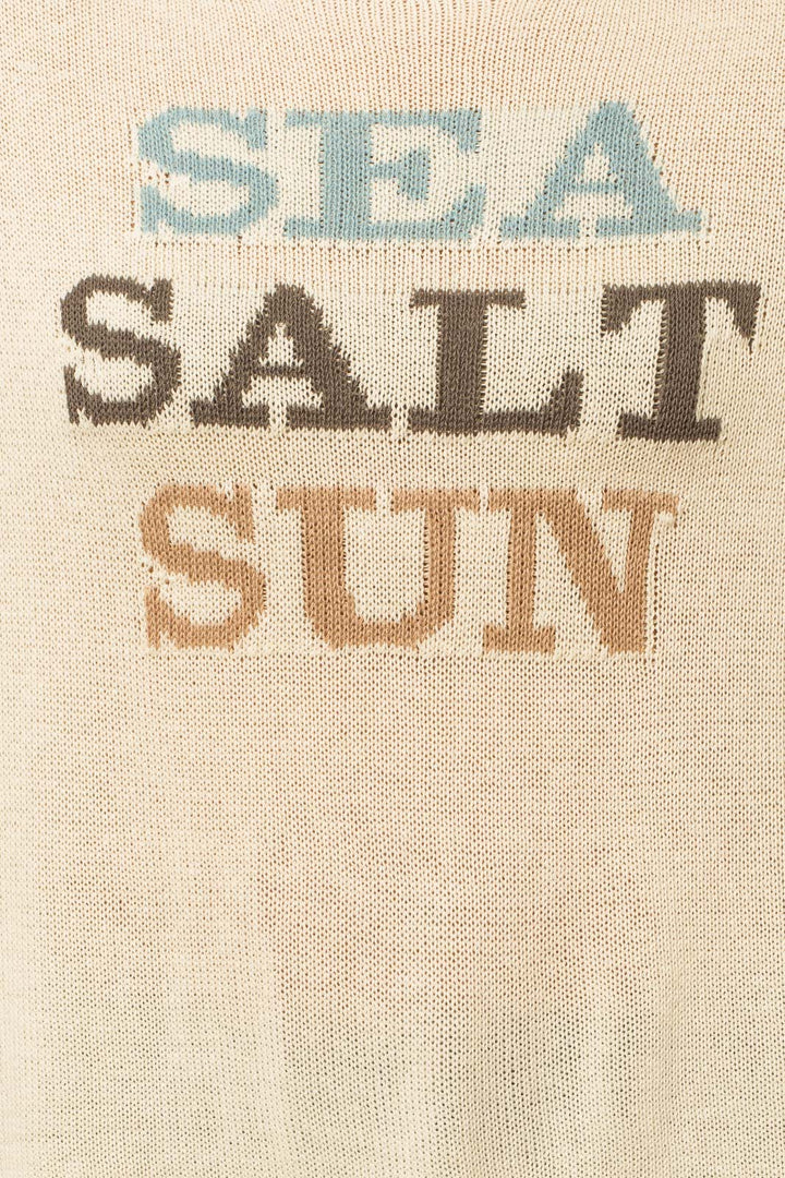 White Round Neck Long Sleeve Sea Salt Sun Sweater