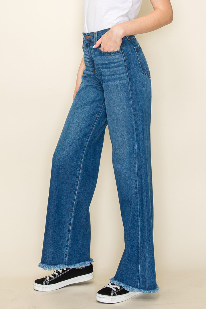 Medium Wash Western Denim Wild Leg Jeans Pants Wester