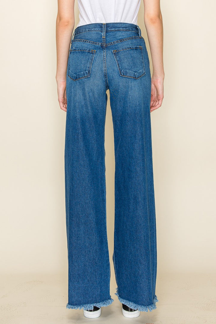 Medium Wash Western Denim Wild Leg Jeans Pants Wester