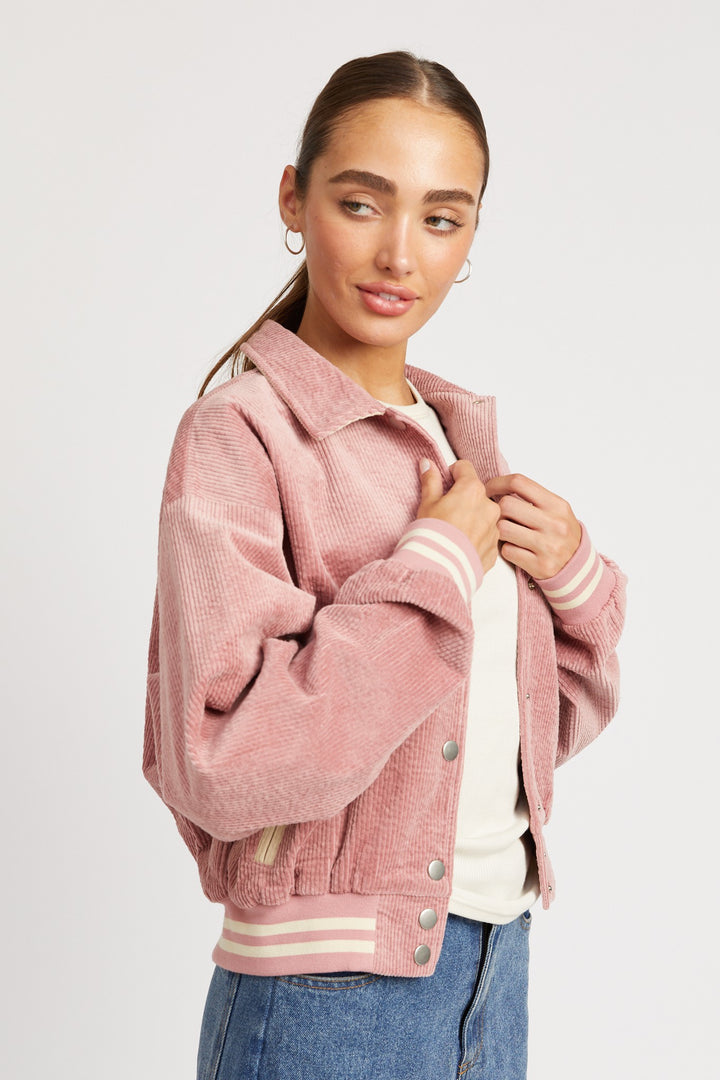 Rose Bomber Jacket With Collar