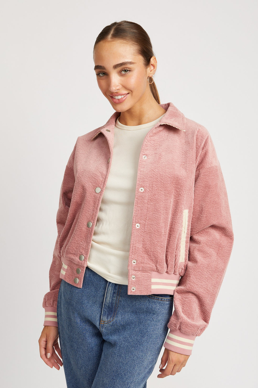 Rose Bomber Jacket With Collar