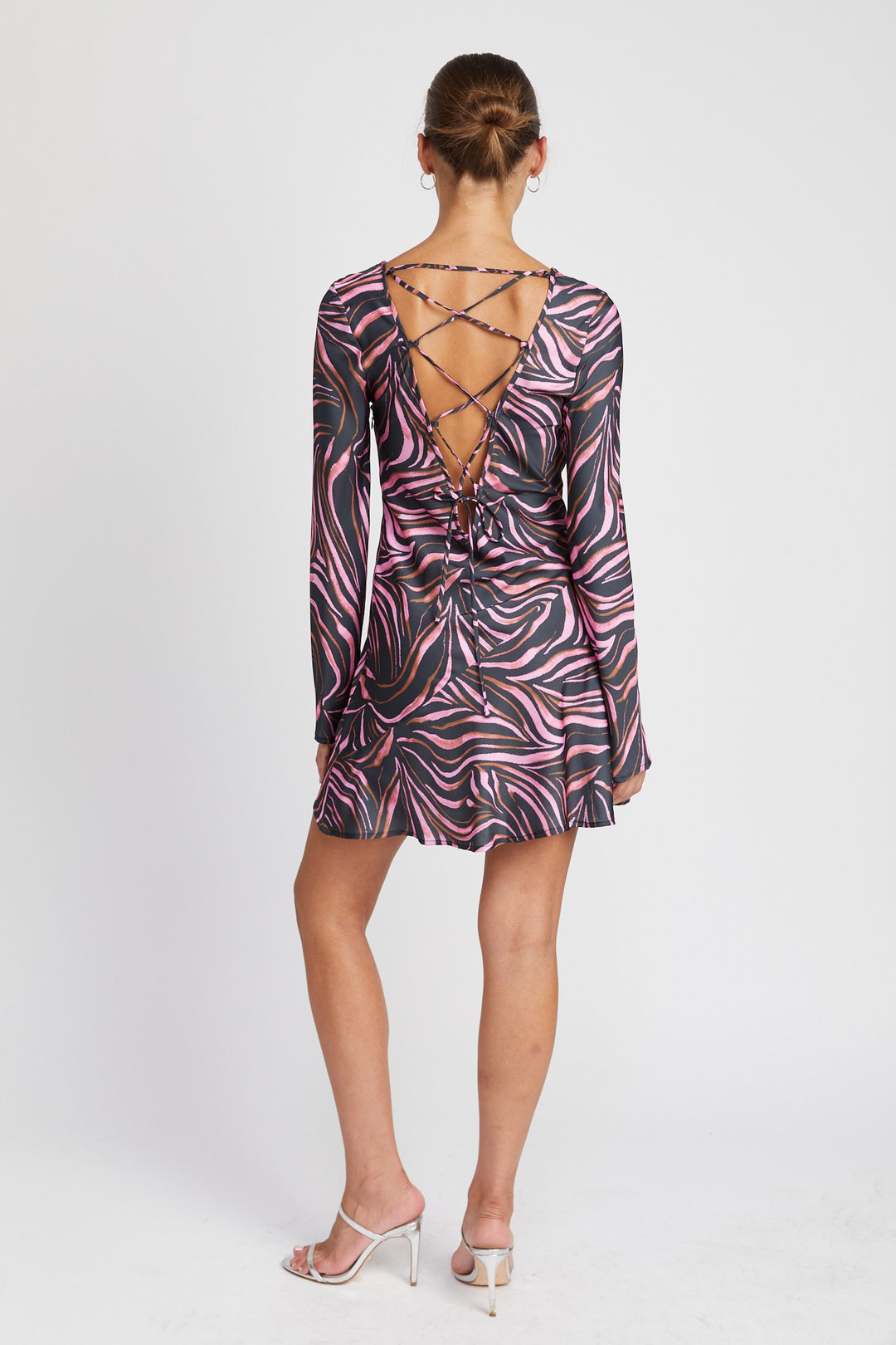 Zebra Print Mini Dress With Laced Up Back