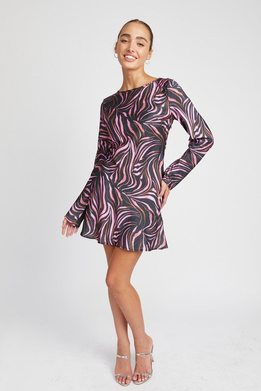 Zebra Purple Zebra Print Mini Dress With Laced Up Back