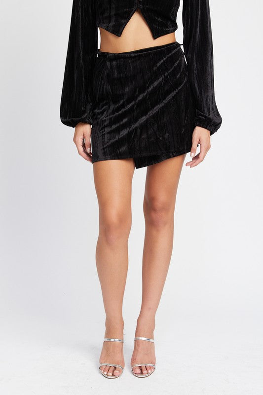 Black Velvet Mini Wrapped Skirt