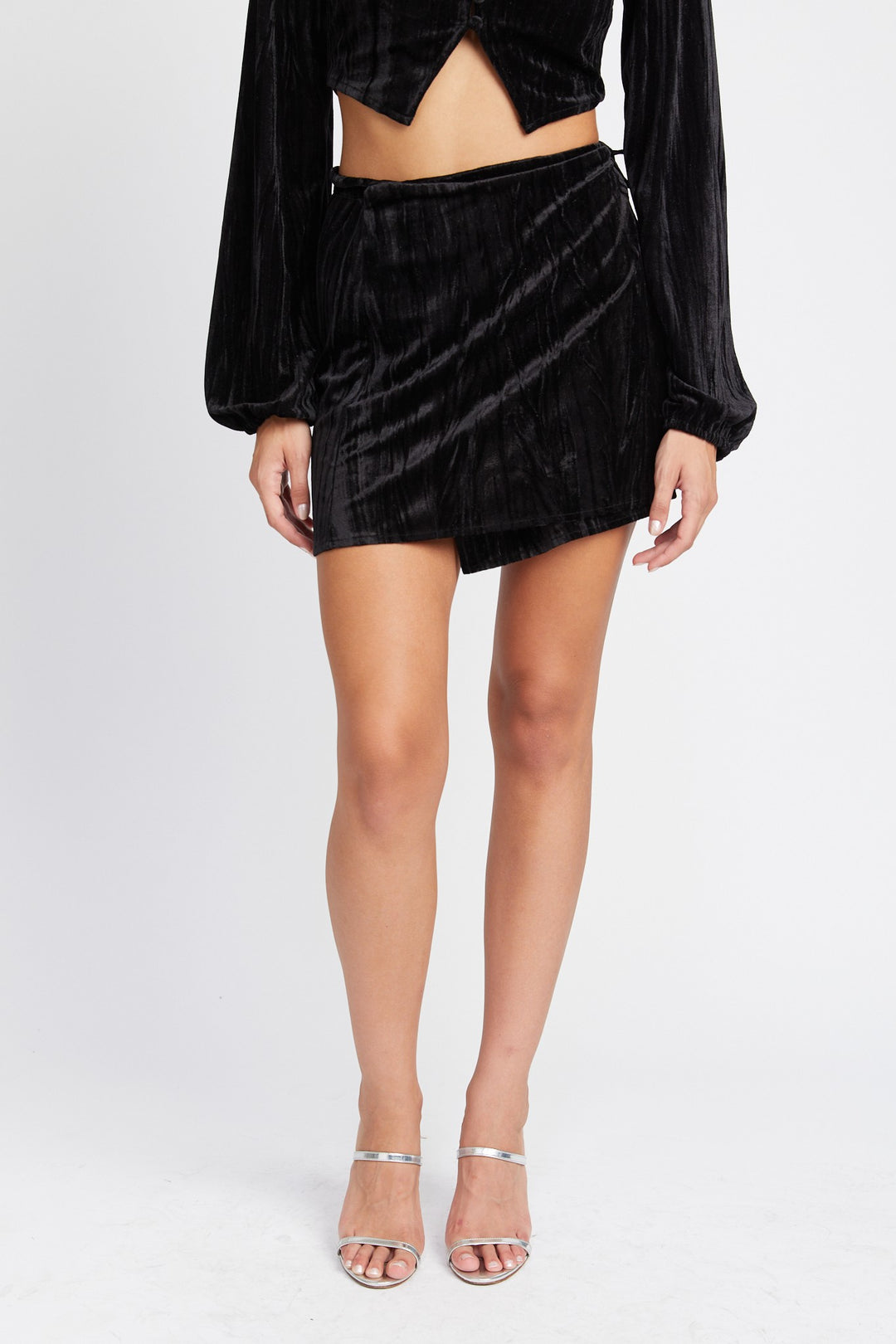Black Velvet Mini Wrapped Skirt