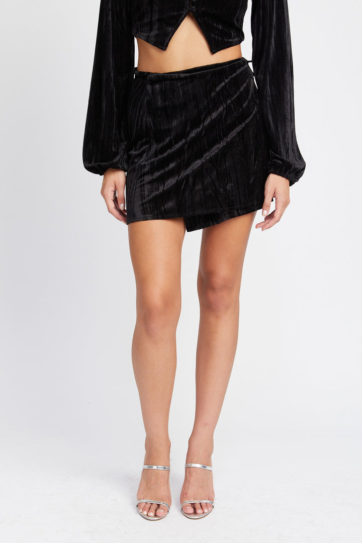 Black Velvet Mini Wrapped Skirt