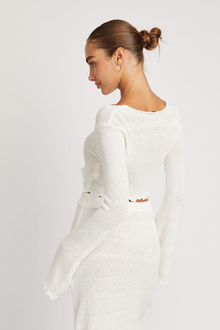 Long Sleeve Front Tie Cropped Top