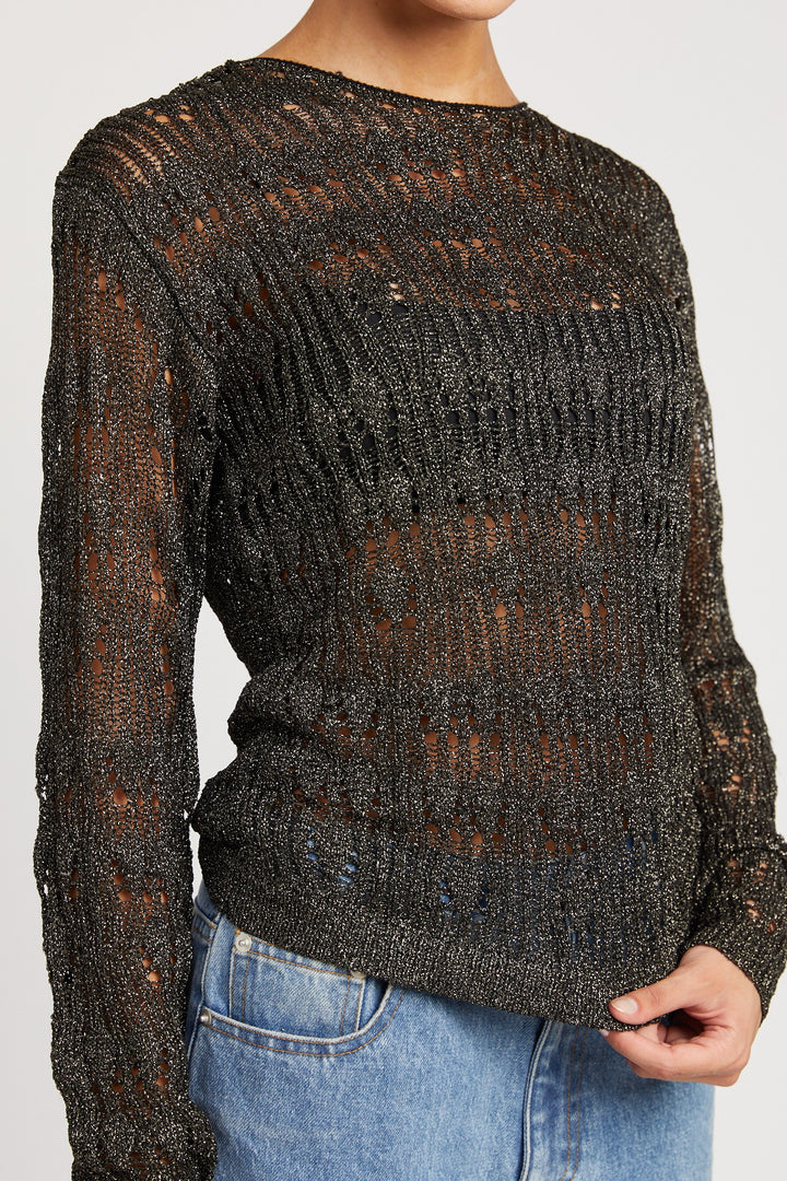 Black Glitter Yarn Crochet Top