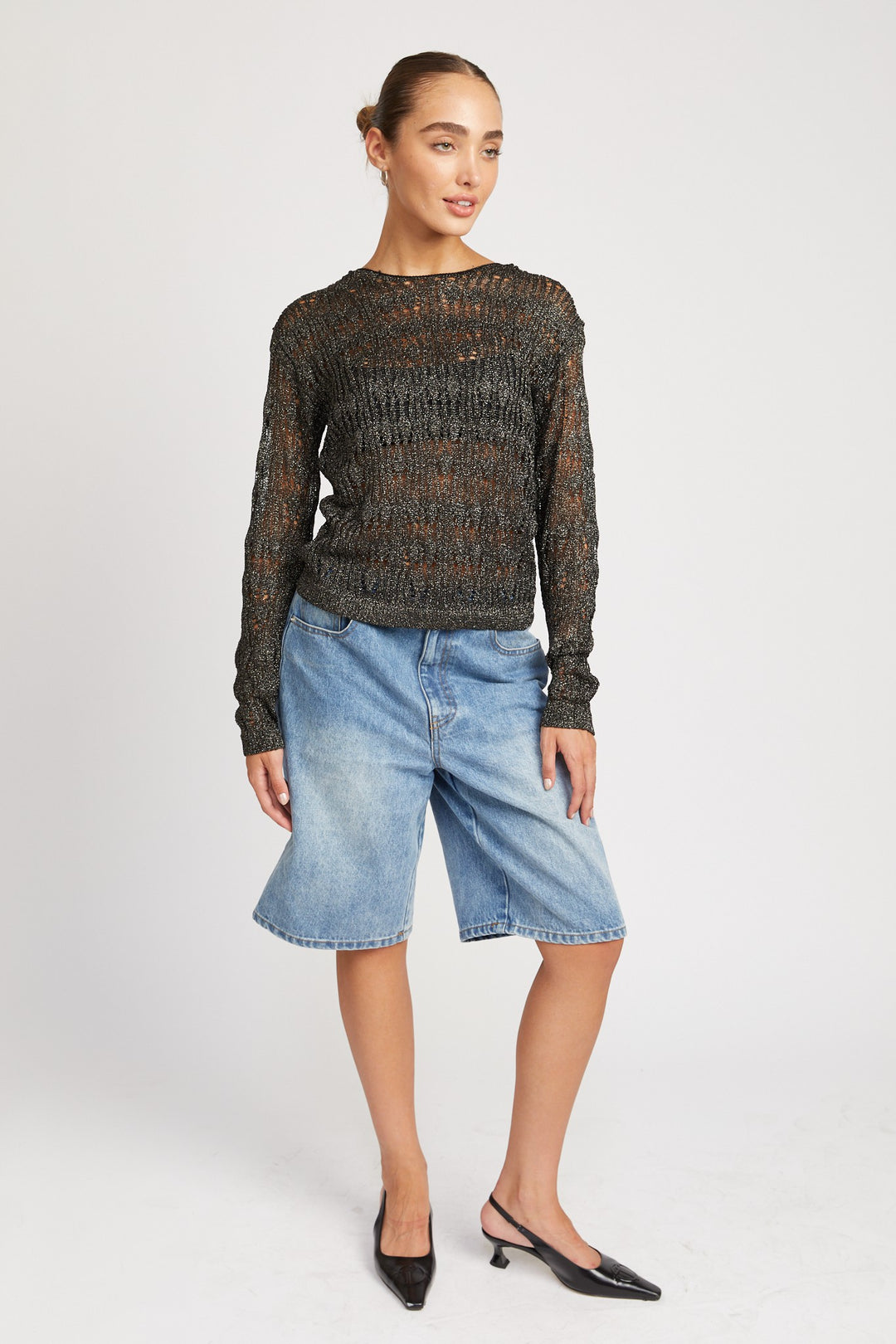 Black Glitter Yarn Crochet Top