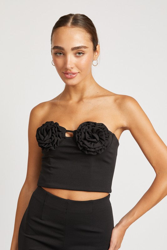 Cream Rosette Bustier Top