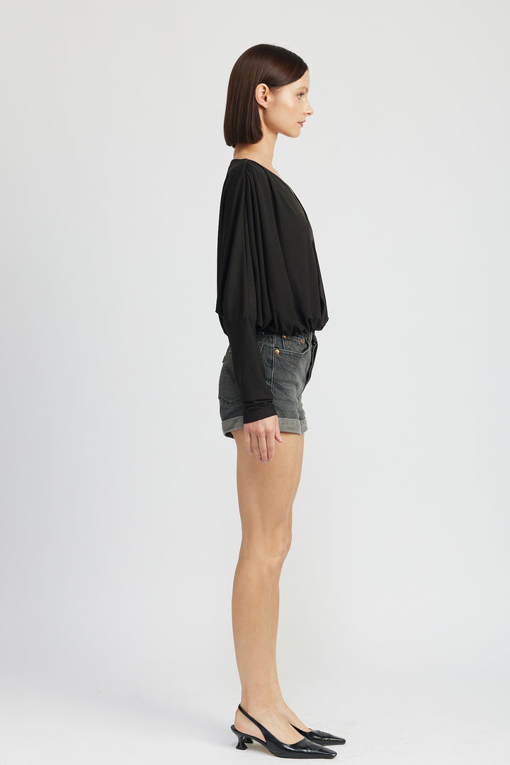 Black Dolman Twist Front Top