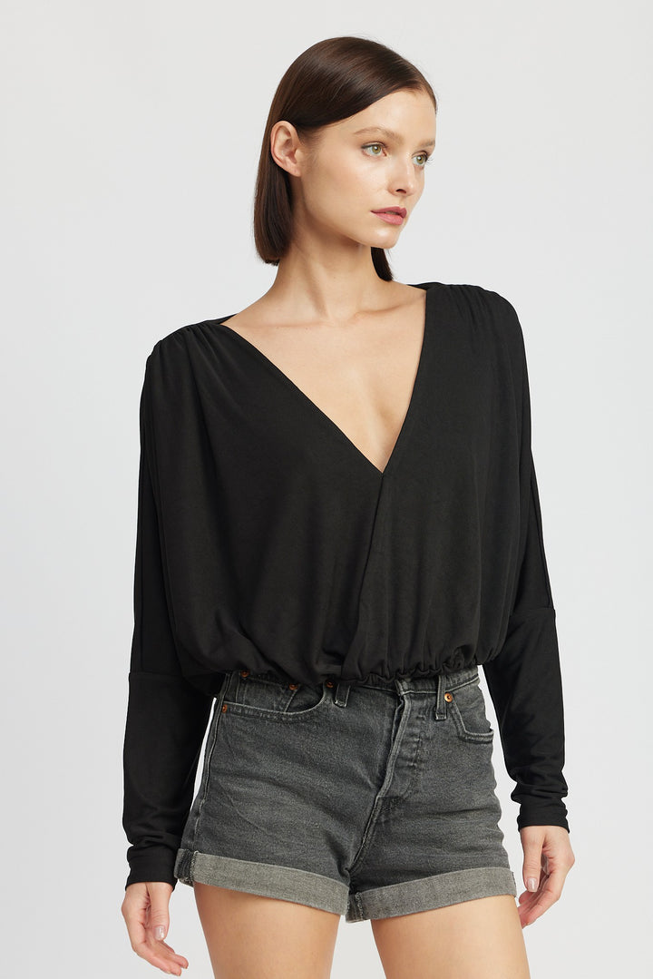 Black Dolman Twist Front Top