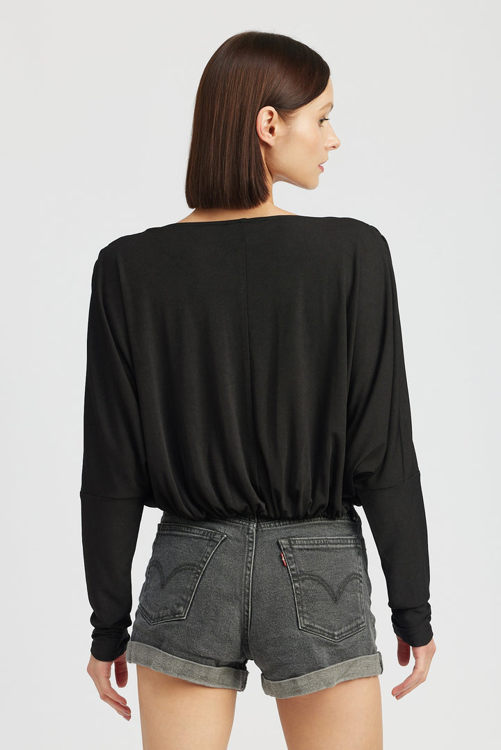 Black Dolman Twist Front Top