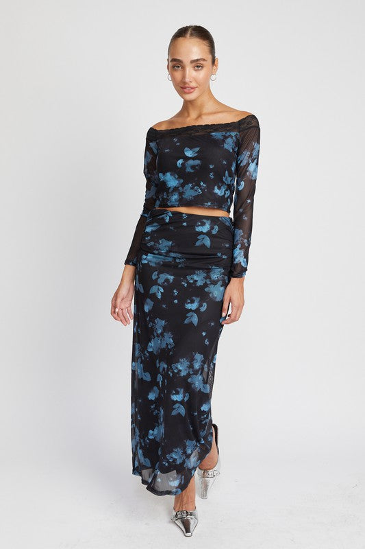 BLACK BLUE Floral Sheer Maxi Skirt