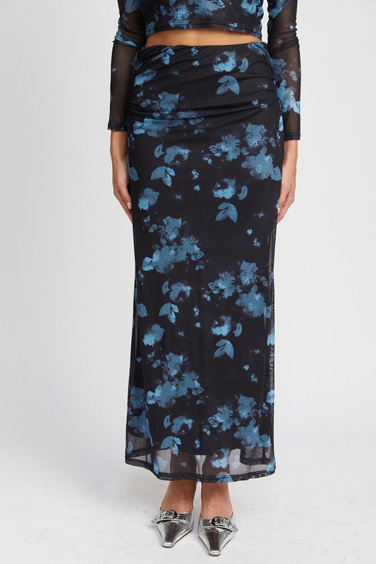 BLACK BLUE Floral Sheer Maxi Skirt