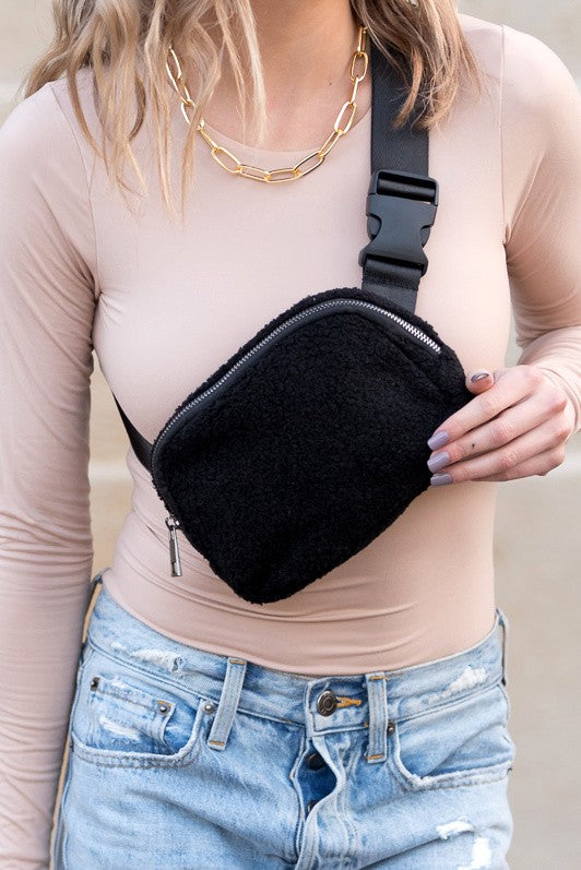 Black Lola Boucle Sherpa Sling Belt Bag