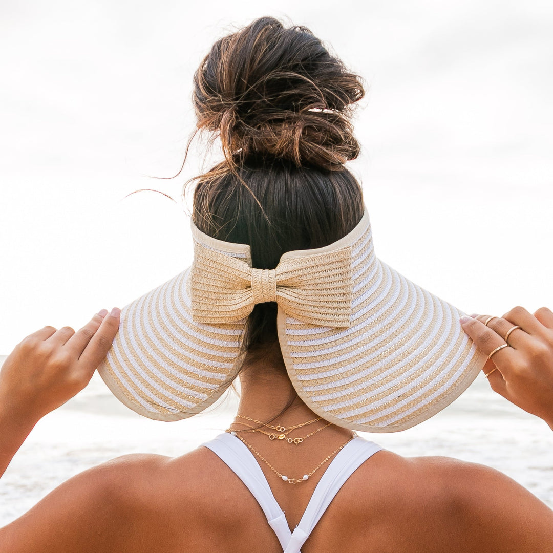 Khaki Foldable Bow Stripe Visor 1