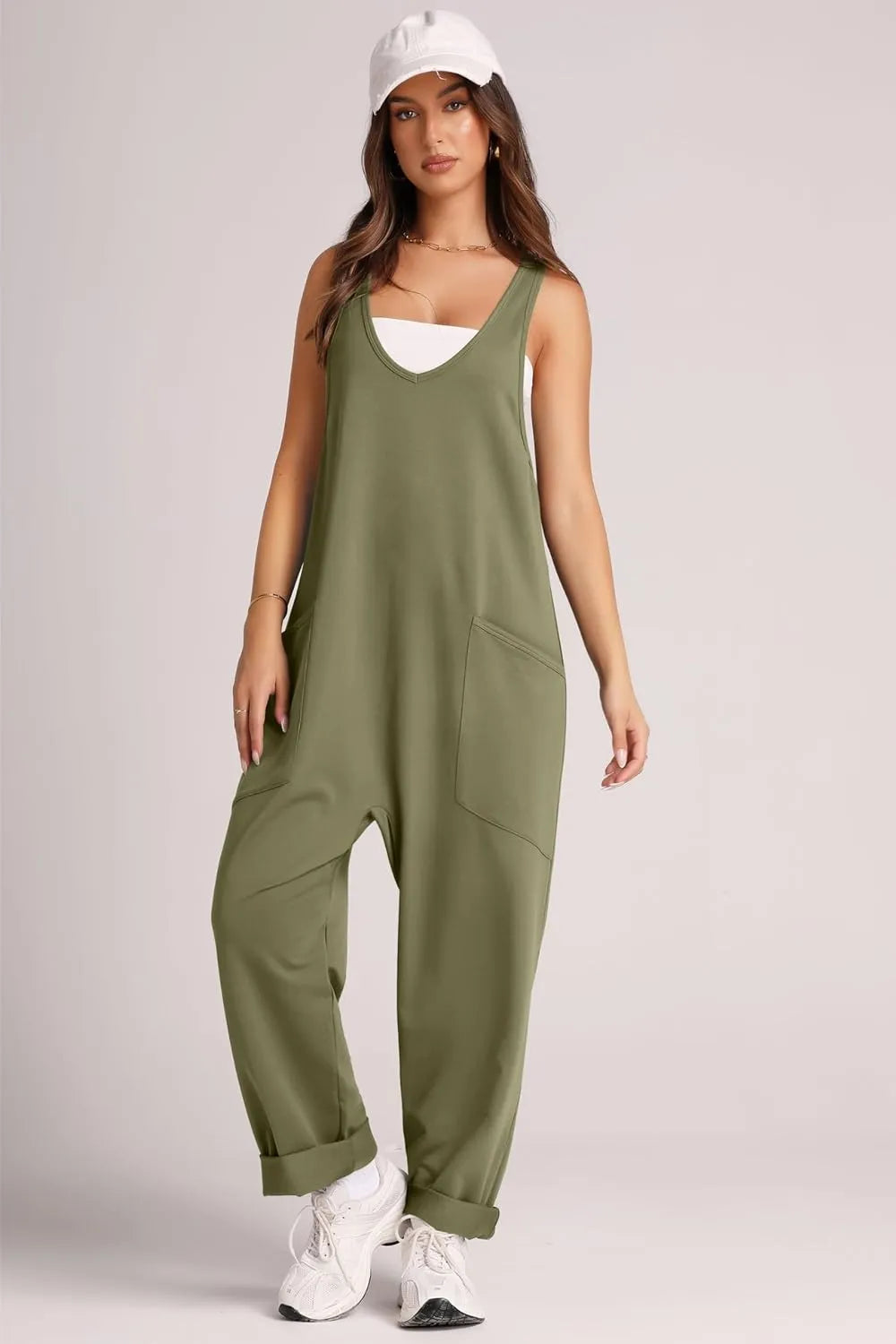 Matcha Green Lovelet Wide Strap Jumpsuit With Pockets