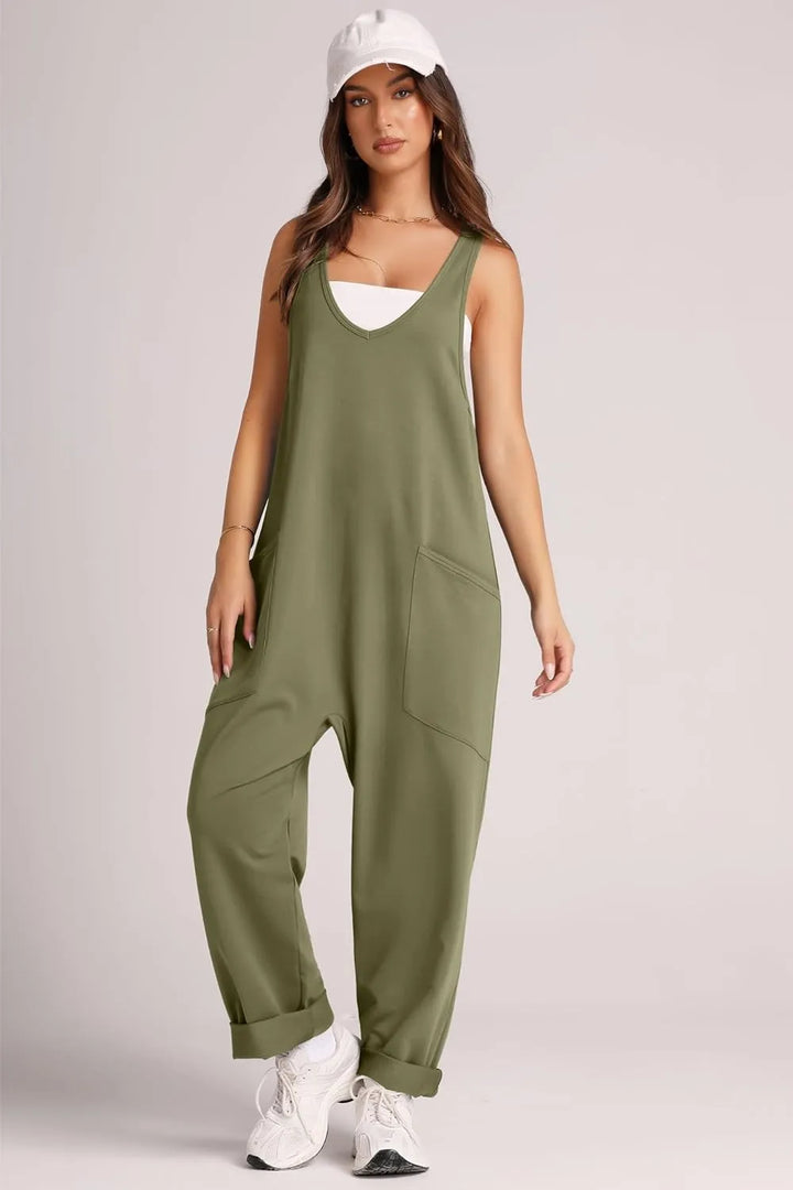 Matcha Green Lovelet Wide Strap Jumpsuit With Pockets