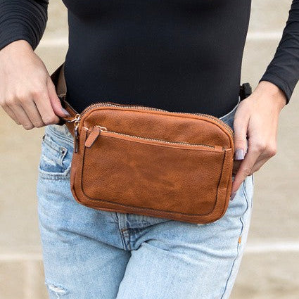 Chestnut Presly Vegan Leather Everywhere Sling Belt Bag | Anekay